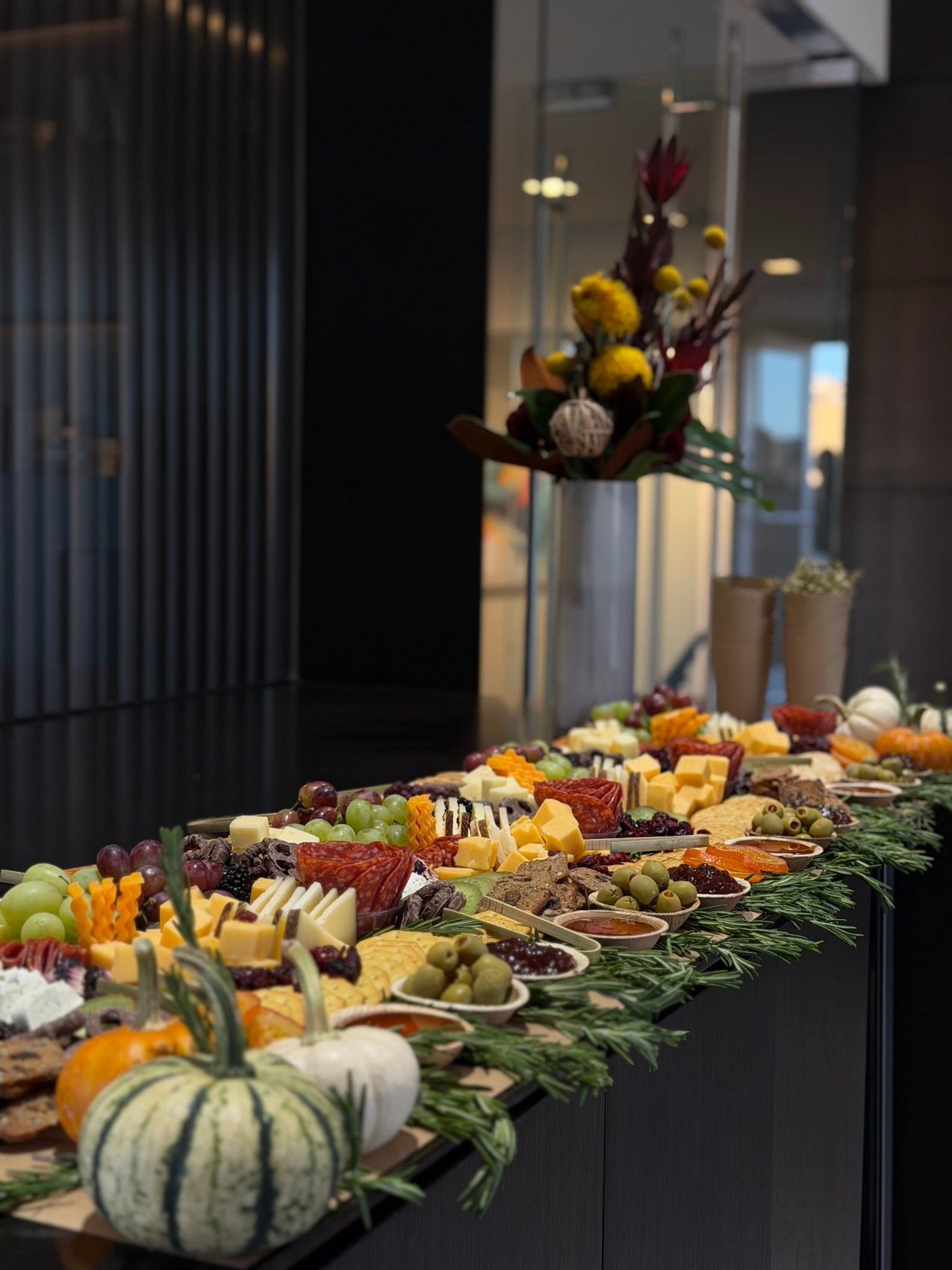3-foot charcuterie grazing spread displayed at an event